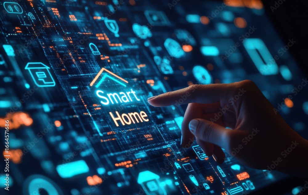 Aufkleber hand interacting with a smart home interface depicting technology and innovation in home automation 