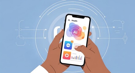 Hands Holding Smartphone with AI Health App Interface.
