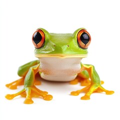 Close-up of a vibrant green tree frog