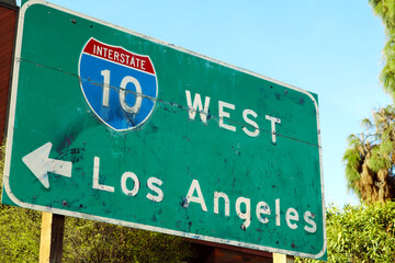 Obraz premium Road Sign: Interstate 10 Entrance Sign Showing West to Los Angeles, California