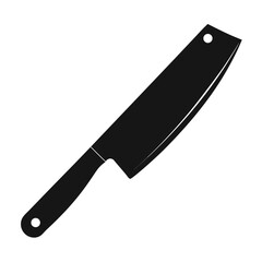 A black silhouette of a chef s knife on a white background