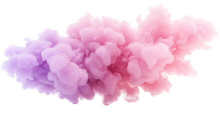 Fototapeta premium A dynamic, ethereal pastel rose pink and lavender cloud swirls against a transparent studio background with copy space, symbolizing innovation and future growth