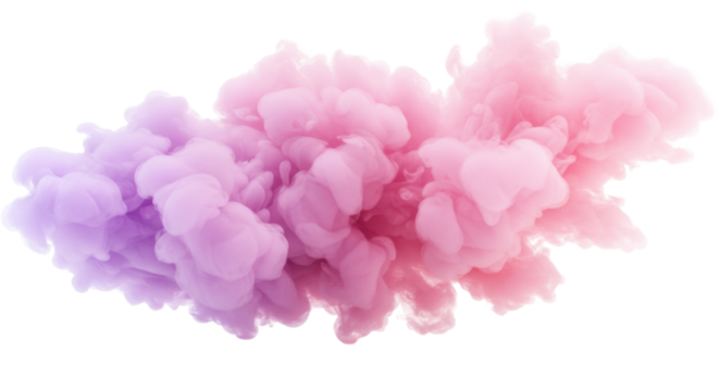 A dynamic, ethereal pastel rose pink and lavender cloud swirls against a transparent studio background with copy space, symbolizing innovation and future growth