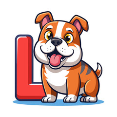 Fototapeta premium Playful Bulldog Character with Big Alphabet L | Cute Dog Illustration for Kids, Learning, Nursery, Preschool, Children’s Book Design