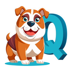 Fototapeta premium Playful Bulldog Character with Big Alphabet Q Vector Illustration for Kids Learning, Nursery Wall Art, Children’s Educational Book Design