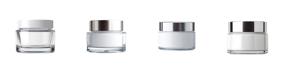 Cosmetic Cream Jars Collection, Blank Label Mockup. Skincare Product Package Design.