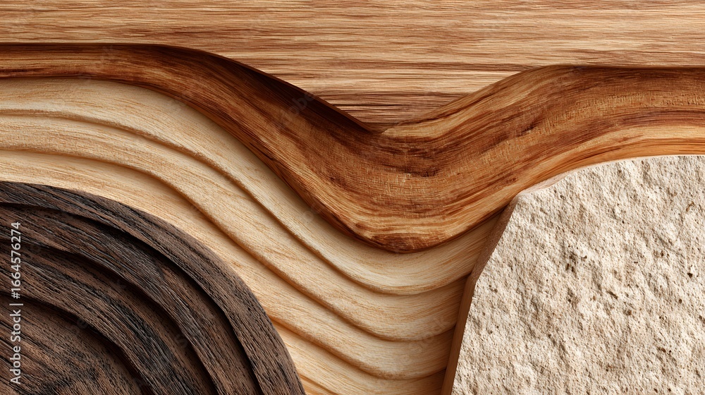 Poster close-up of various wood textures and natural patterns showcasing smooth layers and warm tones