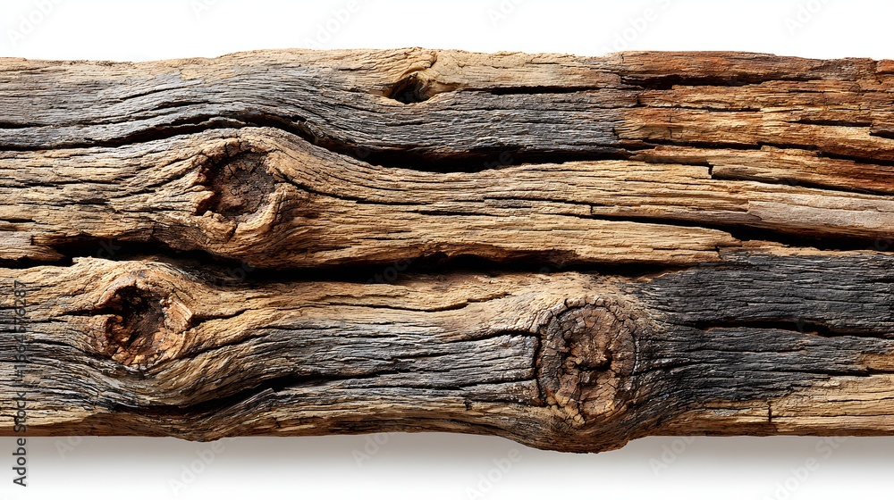 Poster weathered wooden logs with distinct texture and grain patterns isolated on white background