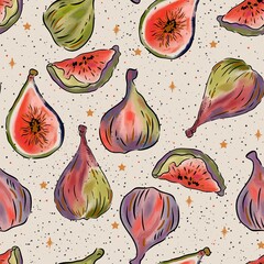 watercolor figs and fig slices pattern design