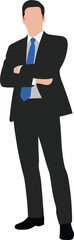 Confident businessman vector illustration in formal suit, corporate leader pose, flat cad drawing, professional office worker, modern corporate artworkConfident businessman vector illustration