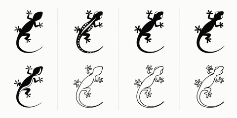 Fototapeta premium Collection of Stylized Gecko Silhouettes and Line Art
