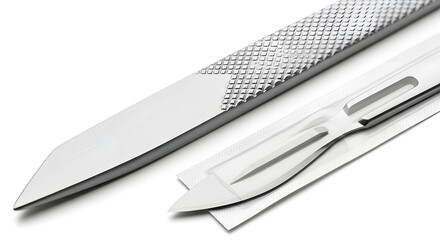 Obraz premium Close-up of Sterile Surgical Scalpel and Handle, Medical Equipment