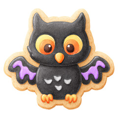 Funny halloween owl cookie decorated with colorful icing and bright eyes perfect for festive treats and celebrations