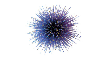 Abstract high-energy burst of shimmering multi-colored particles & light trails on a minimalist studio background with negative space. Concept of innovation & future potential