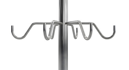 Close-up of Hospital IV Drip Stand with Hooks, Medical Equipment on White Background