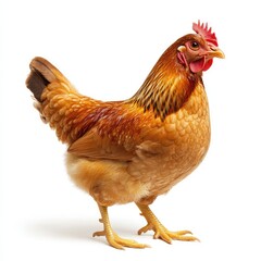 Fototapeta premium Brown hen, standing, profile view, isolated