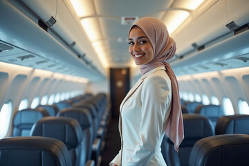 Diverse Cabin Crew Member in a Professional Airline Uniform