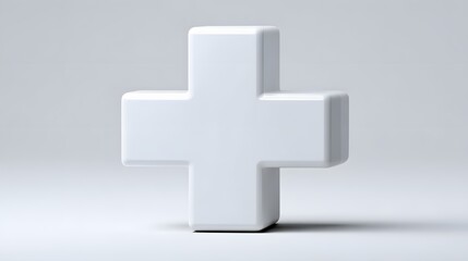 Obraz premium Three Dimensional White Cross Symbol Representing Medical Aid and Healthcare on a Minimalist Background