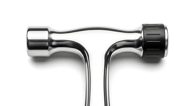 Modern Chrome Reflex Hammer for Neurological Examination on White Background