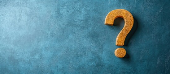 Yellow question mark on textured blue background symbolizing curiosity and unanswered questions