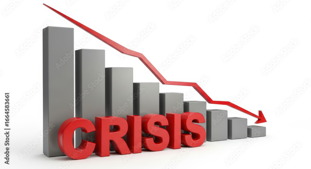 Poster navigating economic downturn a visual representation of crisis with declining bar graph and red arro