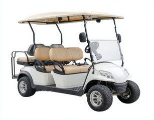 Six-Seater Golf Cart with a Tan Roof and Seats


