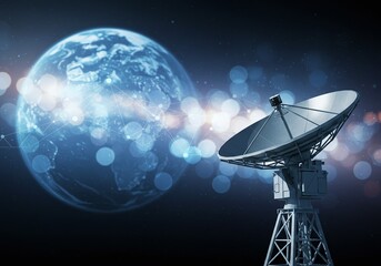 A satellite dish pointed towards the Earth, symbolizing global connectivity and space communication technology