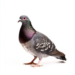 Pigeon portrait, side view, against white background