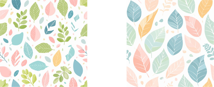 A gentle botanical background featuring a pattern of colorful pastel leaves with a central white space for text.