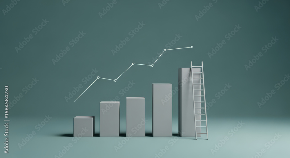 Poster conceptual growth chart with ladder to success depicting business development and career advancement