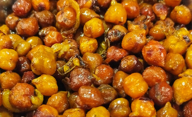 Close-up of Spicy Roasted Black Chickpeas or Kala Chana