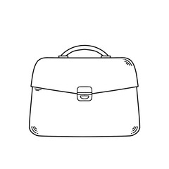Hand drawn classic black briefcase doodle style vector illustration. Briefcase for business and education line art icon