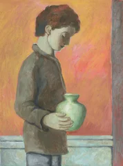 boy woth vase. acrylic illustration © Anna Ismagilova