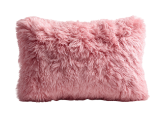 Cozy pink fur pillow display home decor product comfort isolated on transparent background, png