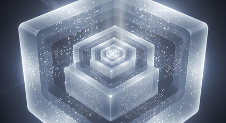 Futuristic quantum core processor, abstract digital data block background. Tech concept of a futuristic quantum core, a digital block processing information in a data network.