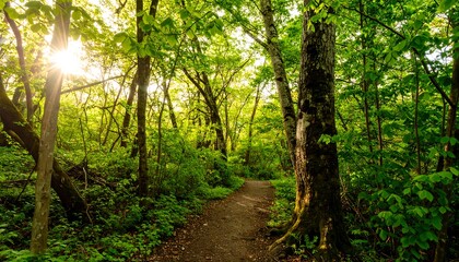 Obraz premium Sunlit forest trail scene
