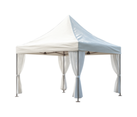 Event tent setup for gatherings backyard product showcase bright day elevated view isolated on transparent background, png