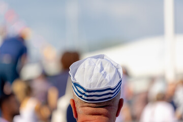 Sail Amsterdam, A visitors wearing sailing captain hat, Navy sailor costume accessories with white...