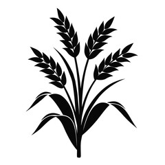 A black silhouette of a wheat plant with leaves and stems visible clearly