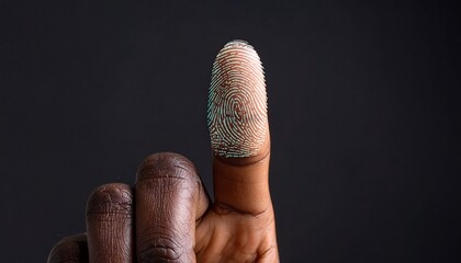 Close-up of a fingertip with a visible fingerprint scan