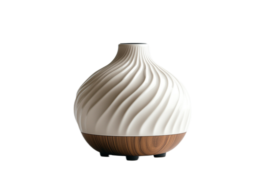 Modern aroma diffuser emitting vapor, studio shot on transparent background