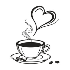 Coffee Cup with Heart Shaped Steam and Coffee Beans Vector Illustration Isolated on White Background illustrator