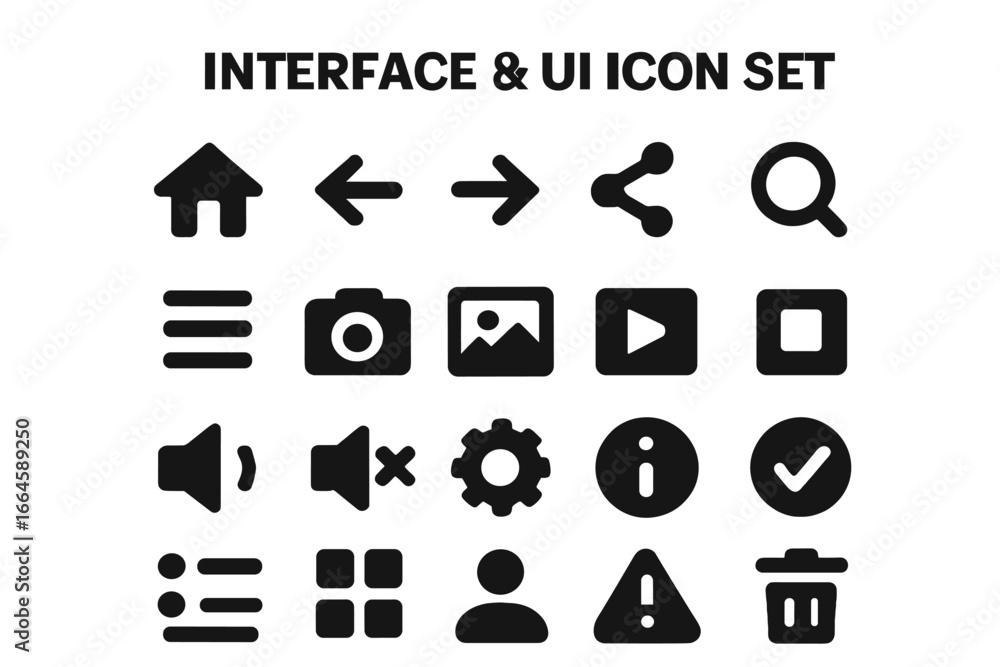 Aufkleber essential ui ux glyph icon set for web and mobile app design. solid black silhouette symbols for int