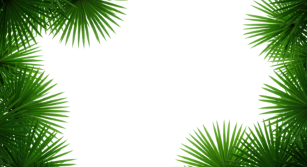 Vibrant green Areca palm fronds meticulously detailed, pristine, framing a transparent studio background with copy space, bright ultra-diffused light, sharp focus, concept of natural purity and growth