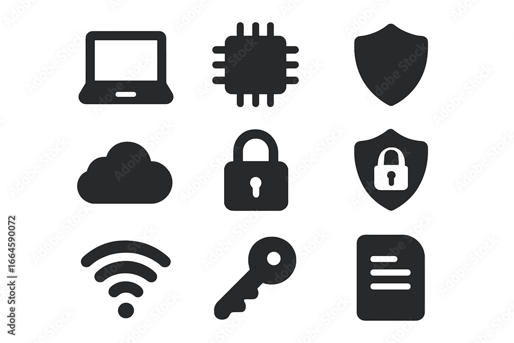 Aufkleber cybersecurity solid icon set for technology and data protection. collection of glyphs for digital sa