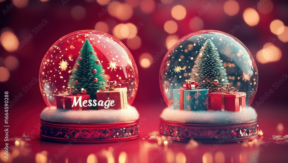 Aufkleber enchanting christmas snow globes with sparkling trees and festive gifts in a captivating bokeh backg