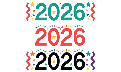 Vibrant Happy New Year 2026 Vector Icons and Graphics Pack