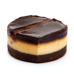 Close-up of a round chocolate cheesecake slice