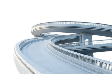 Abstract concrete overpass architecture with repeating curves on transparent background