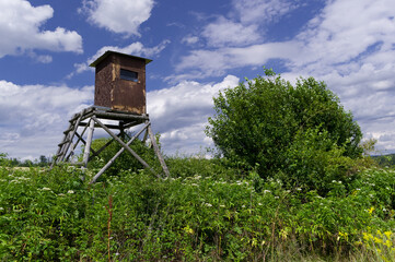 Landscape with a hunting lodge. A hunting lodge is a facility for observing and hunting wild game.